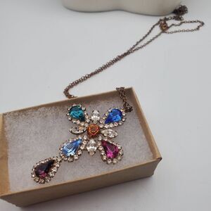 Swarovski crystal gem rainbow art cross necklace‎